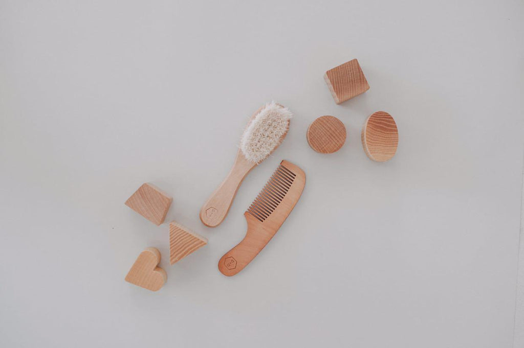 WOODEN BABY BRUSH SET - bpa free- Eco wood- design conscious-Dove and Dovelet